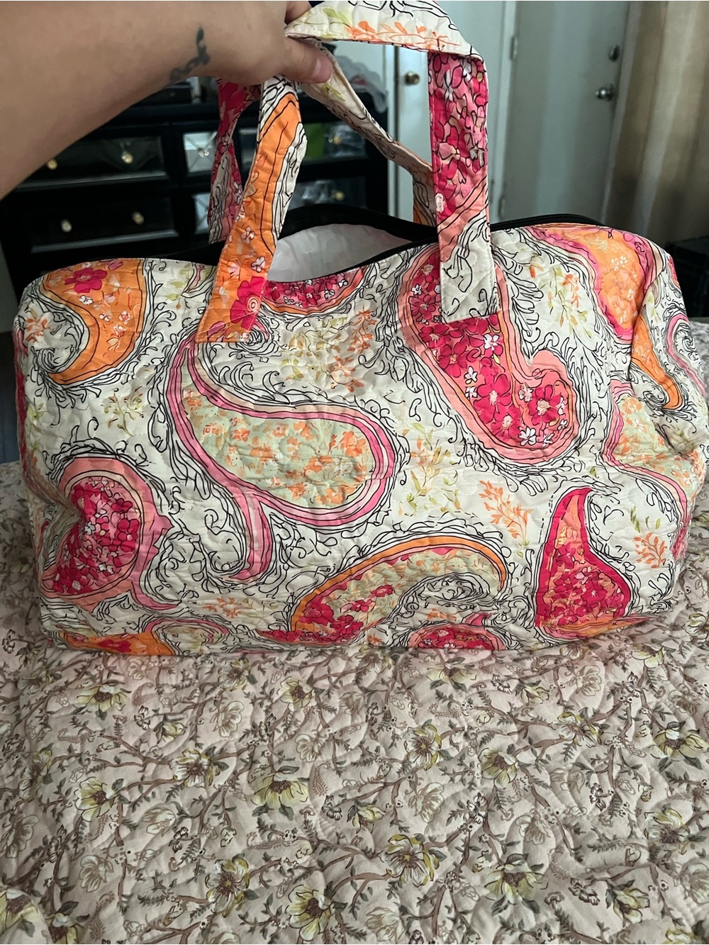 Quilted Paisley Weekender Bag in Pink & Orange